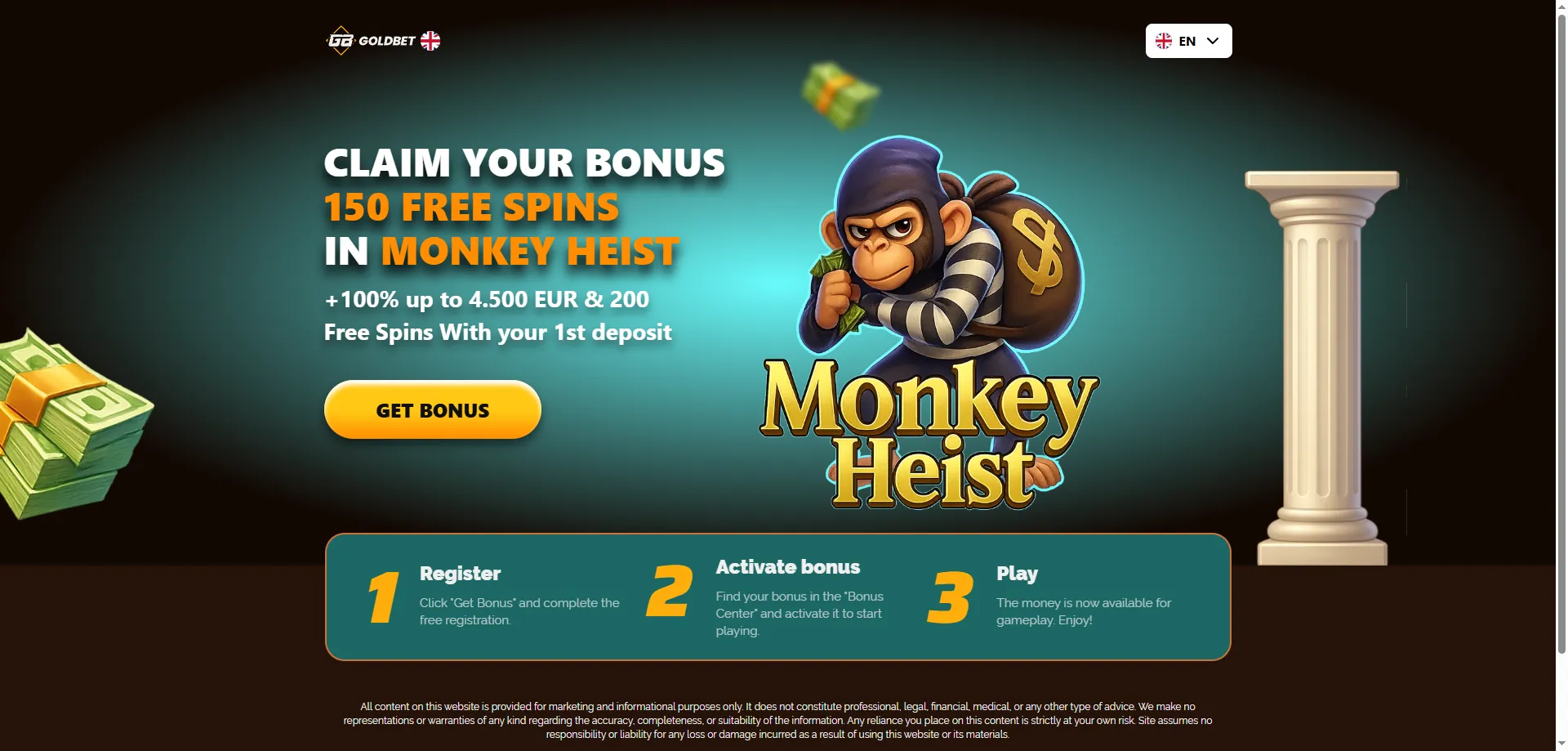 Goldbet Casino bônus de boas-vindas 550% até 25000 BRL e rodadas grátis